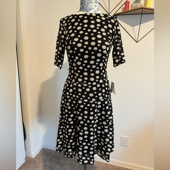 Anna Klein Polka Dot Mesh Drop Waist Dress 2 - Picture 3 of 5